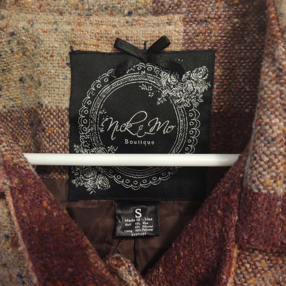 Nick & Mo Wool Rose Tan Plaid Pea Coat - Picture 3 of 5